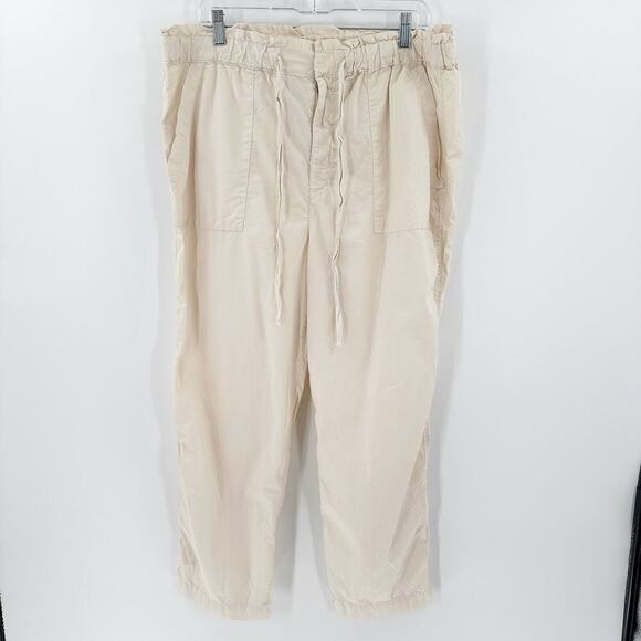 Lou & Grey Tan Cotton Elastic Drawstring Waist Pocket Cropped Pants Size Large - Picture 1 of 16